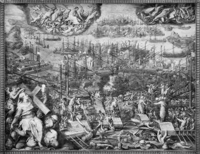 Slaget ved Lepanto (Fresco) (s/h foto) af Giorgio Vasari