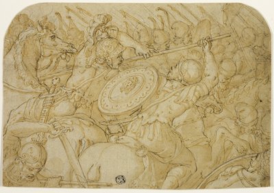 Kavaleri Træfning (recto); Arkitektonisk skitse (verso) af Giorgio Vasari