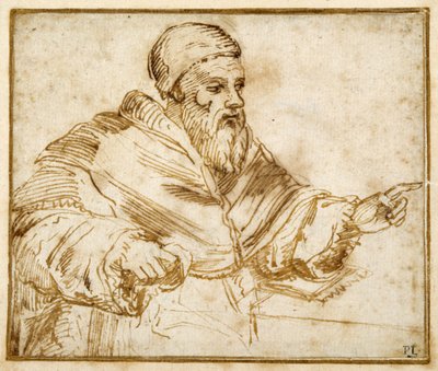 Clement VII siddende ved et bord (pen og blæk på papir) af Giorgio Vasari