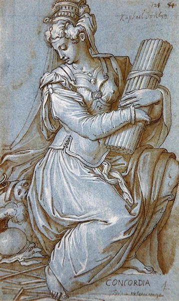 Concordia (pen, sort blæk og grå blyant på papir) af Giorgio Vasari