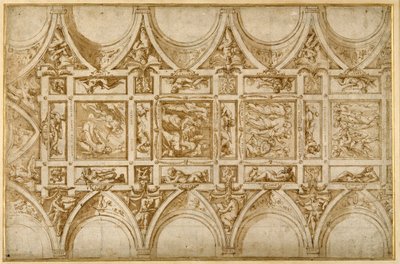 Design til refektoriets loft på Jesuit College i Cortona (pen & brun blæk med lysebrun vask) af Giorgio Vasari