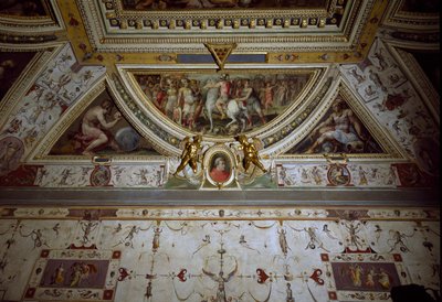 Detalje af Lorenzo il Magnificos værelse, der repræsenterer slaget ved Sarzana (fresco af Giorgio Vasari