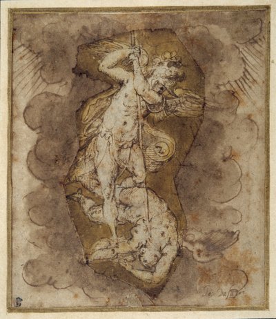 Tegning til englene i Sankt Michaels hvælving, ca. 1511-74 (pen, blæk og lakering) af Giorgio Vasari