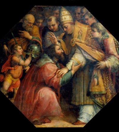 Møde mellem Francois I og Leon X i Bologna (Concordat of Bologna i 1517), ca. 1558-62 (olie) af Giorgio Vasari