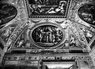 Pave Clemens VII (1478-1534) gifter sig med Catherine de Medici (1519-1589) med Henri II af Frankrig (1519-59), fra Sala di Clemente VII af Giorgio Vasari