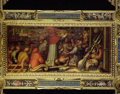Pave Eugenius IV ankommer til Livorno fra loftet på Salone dei Cinquecento, 1565 (panel) af Giorgio Vasari