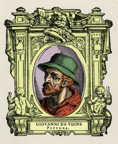 Portræt af Giovanni da Udine (Giovanni Nanni) (1487-1564). italiensk maler og arkitekt. Gravering af godbidden "" Lives of the most excellent painters, sculptors and architects "" (The Lives of the most excellent painters, sculptors and architects) af Gior af Giorgio Vasari