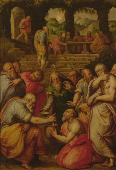 Profeten Elisas mirakler (olie på panel) af Giorgio Vasari