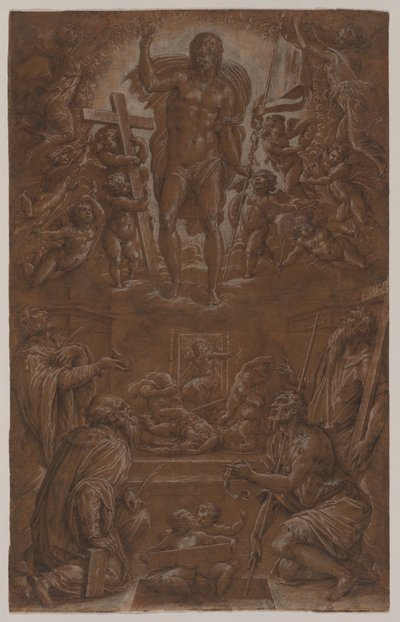 Den opstandne Kristus tilbedt af hellige og engle, 1566-1568. af Giorgio Vasari