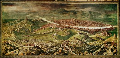 Udsigt over Firenze. Fresko ... (fresko) af Giorgio Vasari