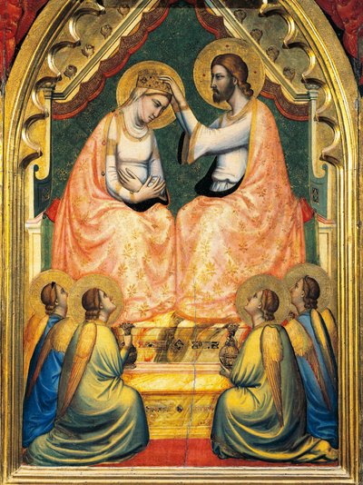 Italien, Firenze, Basilica of Holy Cross, Bandini Baroncelli Chapel, Coronation of Virgin, af Giotto (1267-1337), fresco, Detail af Giotto (c.1266 1337)