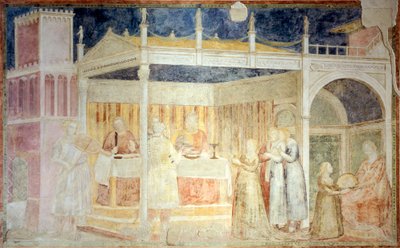 Italien, Firenze, Santa Croce-basilikaen, Peruzzi-kapellet, Herodes-festen, detalje i historier om Johannes Døberen af Giotto (c.1266 1337)