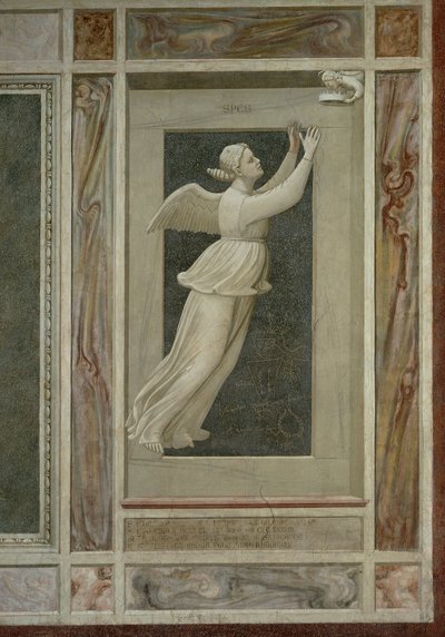 Hope, bevinget kvindeskikkelse, der flyver mod en engel, der vil guide hende til himlen, af Giotto (1267-1337), detaljer fra freskoernes cyklus The Vices and Virtues af Giotto (c.1266 1337)