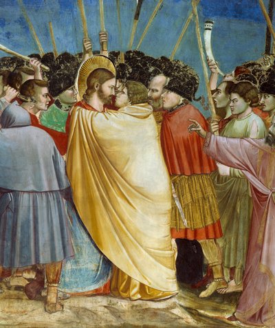 Kiss of Judas, Detail from Life and Passion of Christ, af Giotto af Giotto (c.1266 1337)