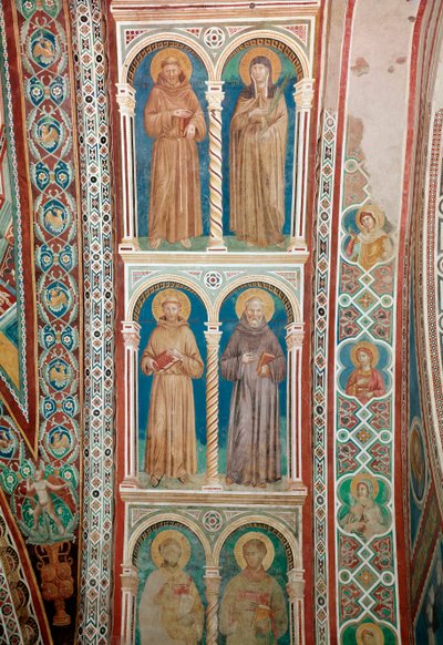 Repræsentation af de hellige Francois af Assisi, Skt. Claire, Skt. Benedikte og Skt. Antonius af Padua (Fresco af Giotto (c.1266 1337)