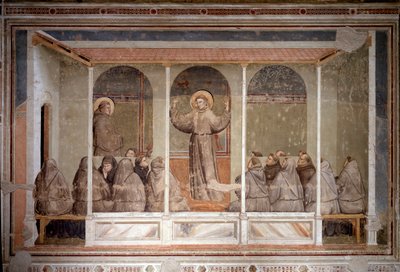 Den hellige Frans dukker op i et kapitel i Arles under forudsigelsen af den hellige Antonius af Padua (Fresco af Giotto (c.1266 1337)