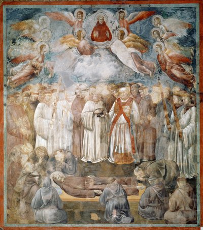 Begravelsen af den hellige Frans af Assisi og verifikationen af stigmas - Fresco af Giotto (c.1266 1337)
