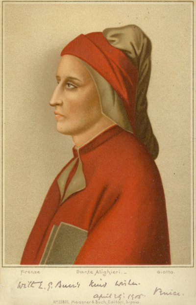 Dante Alighieri (c1265-1321), italiensk digter (chromolitho) af Giotto di Bondone