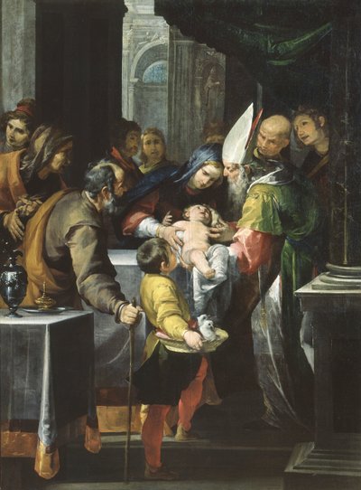 Præsentationen i templet, ca. 1630 (olie på lærred) af Giovacchino Assereto