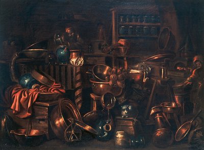 Alkymistens laboratorium, maleri af Gian Domenico Valentino (1630-1708), Italien af Giovan Domenico Valentino