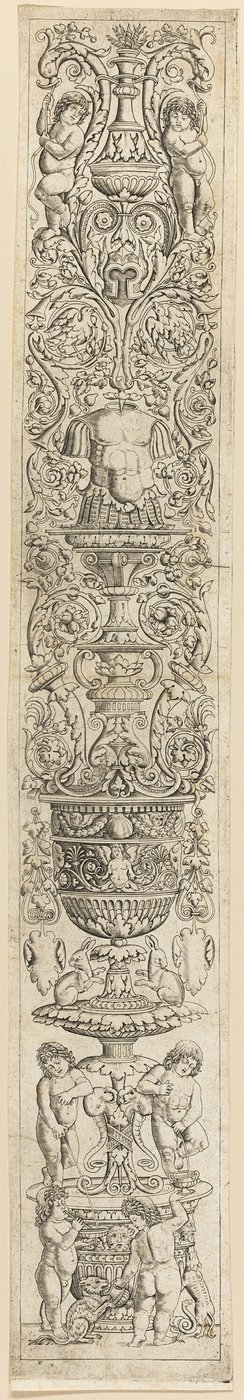 Fire børn med en kat og en hund, plade ni fra Twelve Ornament Panels af Giovan Pietro Birago