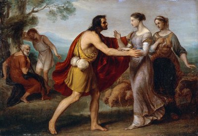 Møde mellem Jacob og Rachel, af Giovanni Carnovali kendt som Piccio (1804-1873), olie på kobber, 38x53 cm af Giovanni Carnovali