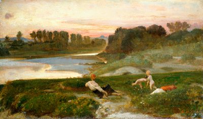 Aftentid på gården, Giovanni, kendt som Nino Costa (1826-1903). af Giovanni Costa