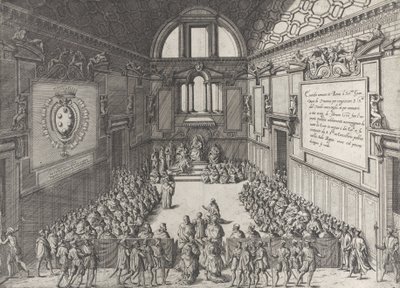 Audiens givet af pave Pius V til Cosimo I, hertug af Toscana, 1575-99. af Giovanni Ambrogio Brambilla