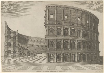 Udsnit og højde af Colosseum i Rom, 1581. af Giovanni Ambrogio Brambilla