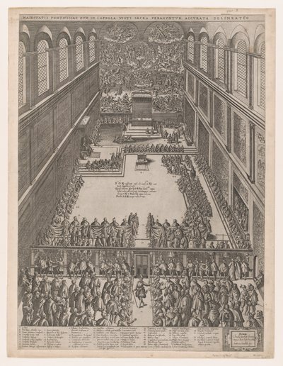 Mirror of Roman Magnificence: A Pavelig Samling i Det Sixtinske Kapel, Michelangelos L..., 1582. af Giovanni Ambrogio Brambilla