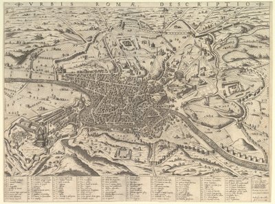 Mirror of Roman Magnificence: Udsigt over det moderne Rom fra Vesten, 1590. af Giovanni Ambrogio Brambilla