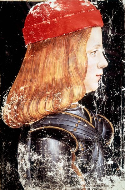 Portræt af Maximilian Sforza (1490 - 1530). Miniature af Giovanni Ambrogio De Predis (v. 1455 - 1508). af Giovanni Ambrogio de Predis