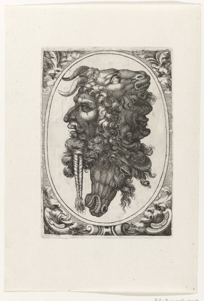 Sammensætning af to ansigter, et hestehoved og et gedehoved af Giovanni Andrea Maglioli