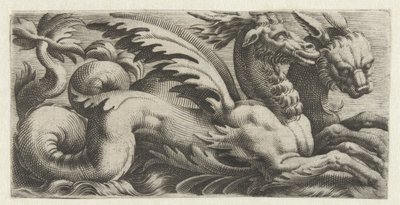 To havdyr side om side Frisere med havmonstre (serietitel) af Giovanni Andrea Maglioli