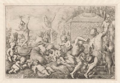Bacchanal med altaar, faun og Silenus af Giovanni Andrea Podesta