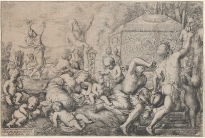 Bacchanal med alter, faun og Silenus af Giovanni Andrea Podesta