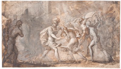 Tarpeia bliver knust under sabinernes skjolde af Giovanni Angelo Canini