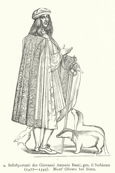 Selvportræt af den italienske renæssancekunstner Il Sodoma (Giovanni Antonio Bazzi) (gravering) af Giovanni Antonio Bazzi (after) Sodoma