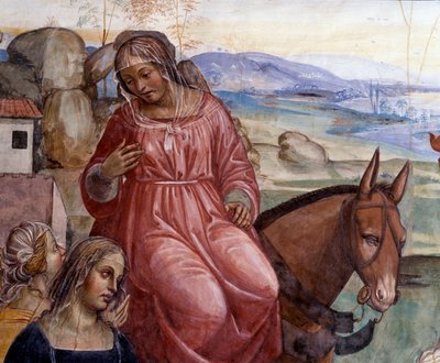 Benedikt forlod sin fars hus og tog til Rom for at studere Detalje af Benoits tjener, Cyrilla - Fresko af klostret realiseret af Antonio Bazzi dit il Sodoma (1477-1549), der fortæller om Sankt Benedikt af Nursias (480 - 567) grundlæggers liv af ordenen af Giovanni Antonio Bazzi Sodoma