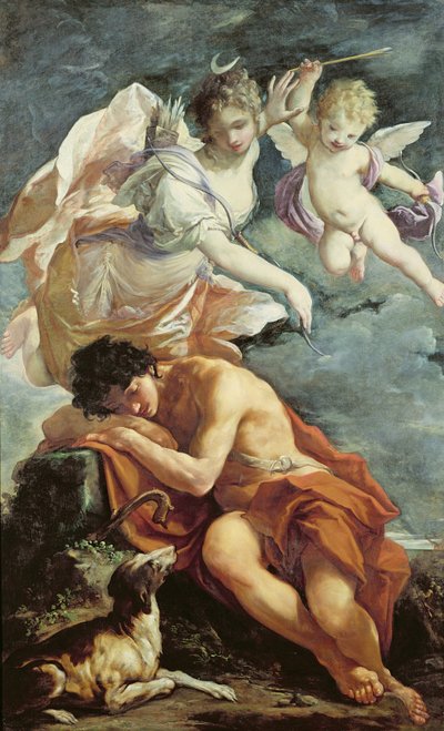 Diana og Endymion (olie på lærred) af Giovanni Antonio Burrini or Burino
