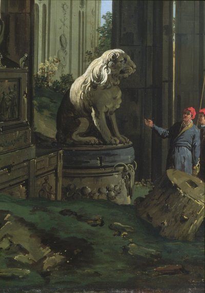 Detalje af "Capriccio med motiver fra Padova", ca. 1756 af Giovanni Antonio Canal