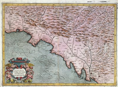 Kort over Østligurien-regionen, af Giovanni Antonio Magini, Bologna, Kobberstik af Giovanni Antonio Magini