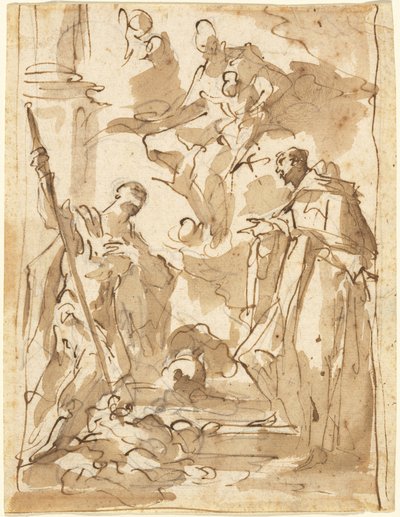 Madonnaen og barnet i herlighed med den hellige Theodor og en klosterhelgen af Giovanni Antonio Pellegrini