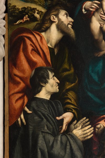Sankt Katarinas alter, Madonna og Barn mellem de hellige Philip og Jakob og donoren Giacomo Schizzi, Il Pordenone 1522, detalje af Giovanni Antonio Pordenone