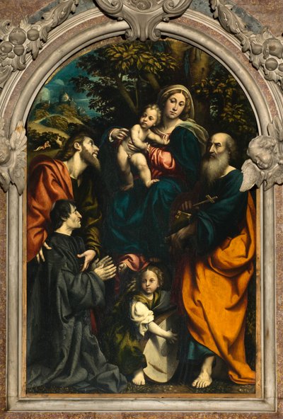 Alter for Saint Catherine, Madonna og Child mellem de hellige Philip og James og donoren Giacomo Schizzi af Giovanni Antonio Pordenone