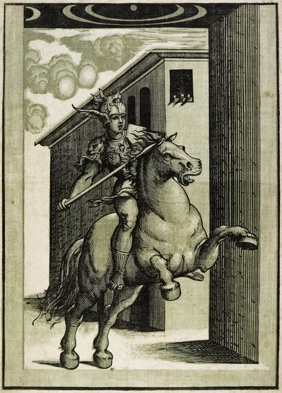 Marcus Curtius, ca. 1540 (chiaroscuro træsnit fra 3 blokke) af Giovanni Antonio Pordenone