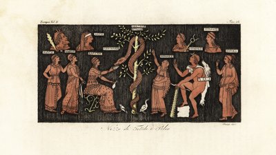 Herakles på sit 11. arbejde, idet han tog gyldne æbler fra Hesperidernes Have, bevogtet af slangen Ladon af Giovanni Antonio Sasso