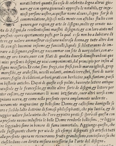 Eksempel på recammi, titelblad verso, 1530. af Giovanni Antonio Tagliente