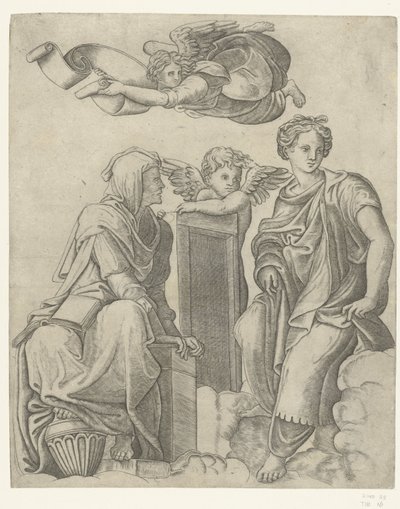 To sibyller og engel og putto Dialektik og logik af Giovanni Antonio da Brescia (attributed to)