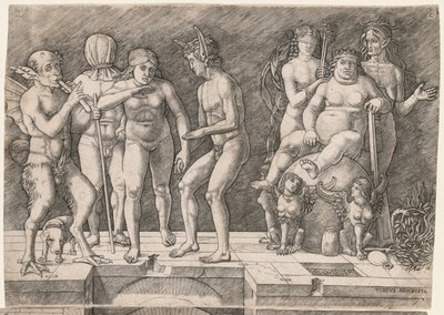 Allegori om den uvidende menneskeligheds fald: Virtus Combusta, ca. 1500-1505. af Giovanni Antonio da Brescia